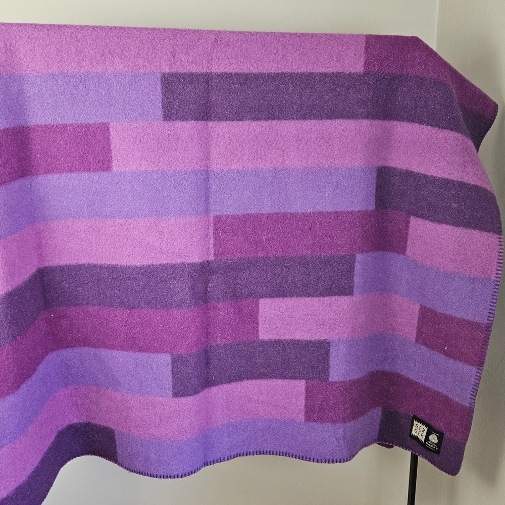 Berger Pledd Wool Throw‎ Blanket Purple Block Stripe